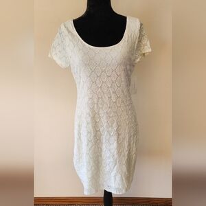 NWT Isaac Mizrahi Women's White Lace Mini Dress Size L